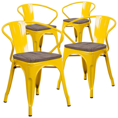 Paquet de 4 Chaise en métal avec assise et accoudoirs en bois