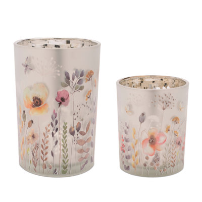 Frosted Floral Print Votive Holder