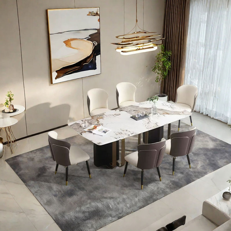 High-quality sintered  stone dining table set, 29.53"H x 62.99"L x 31.5"W