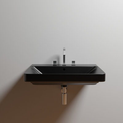 WS Bath Collections Luxury 18.1'' Matte Black Ceramic Rectangular Bathroom Sink with Overflow
