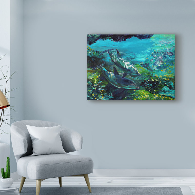 « tranquility atlantique bottlenose dauphins », reproduction de peinture à l’acrylique sur toile tendue