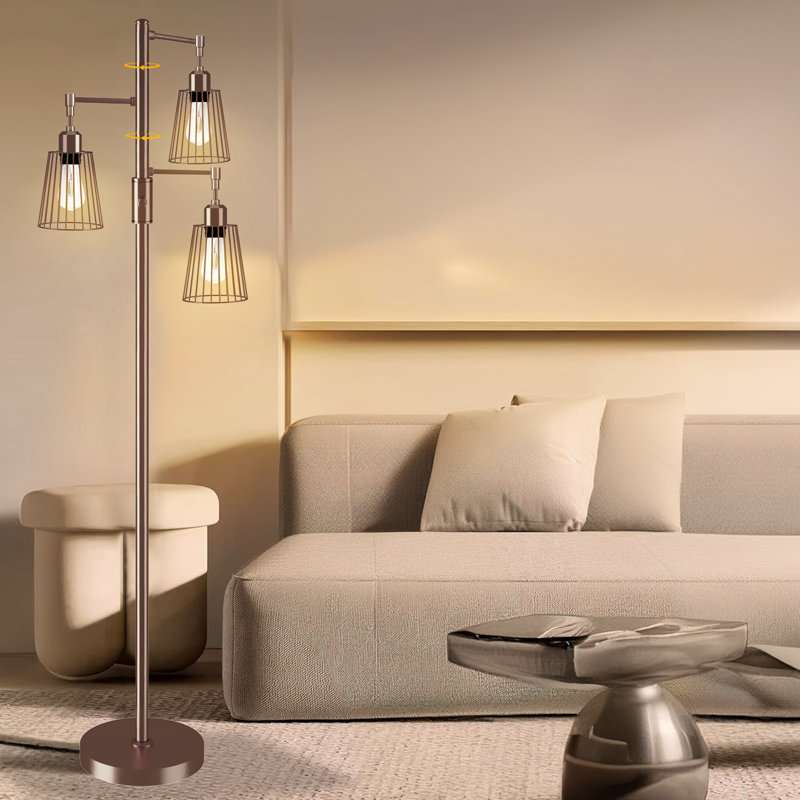 71" Dimmable Tree Floor Lamp With 3 Bulbs Included, Brown