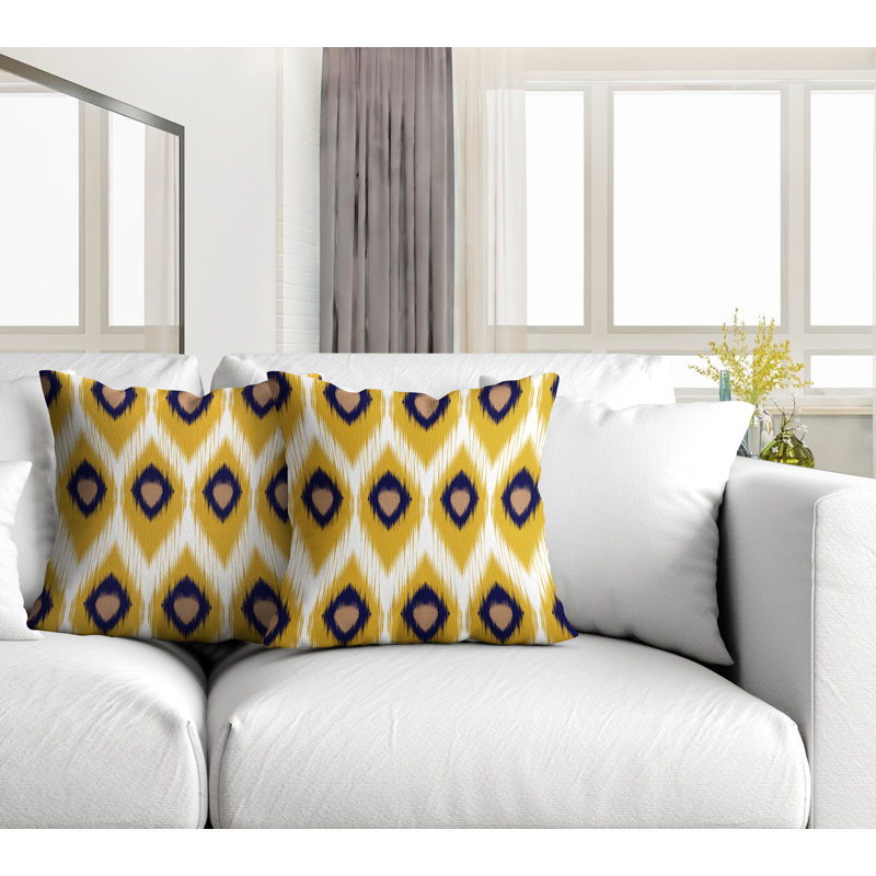 Coussin décoratif intérieur / extérieur abstrait, L 19 po x H 19 po, Jaune