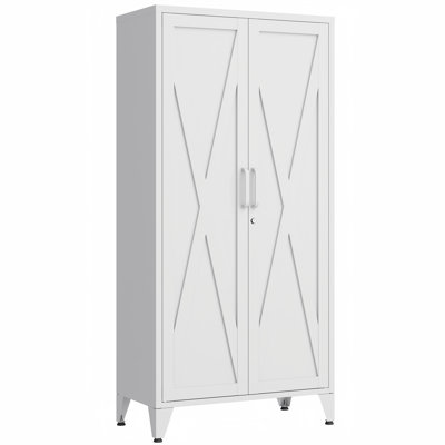 71" Tall Farmhouse Metal Pantry Cabinet with 4 Adjustable Shelves, 5-Tier Storage Organizer, 2-Door Freestanding Storage Cabinets, Easy Assembly, for Kitchen, Entryway, Home Office, Kids Room