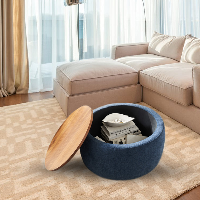 Repose-pieds 2 en 1 avec rangement, table de bout et repose-pieds Work, bleu marine, Mélange de polyester bleu marine