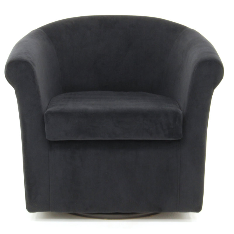 Anstett Upholstered Swivel Barrel Chair, Black Performance Microsuede