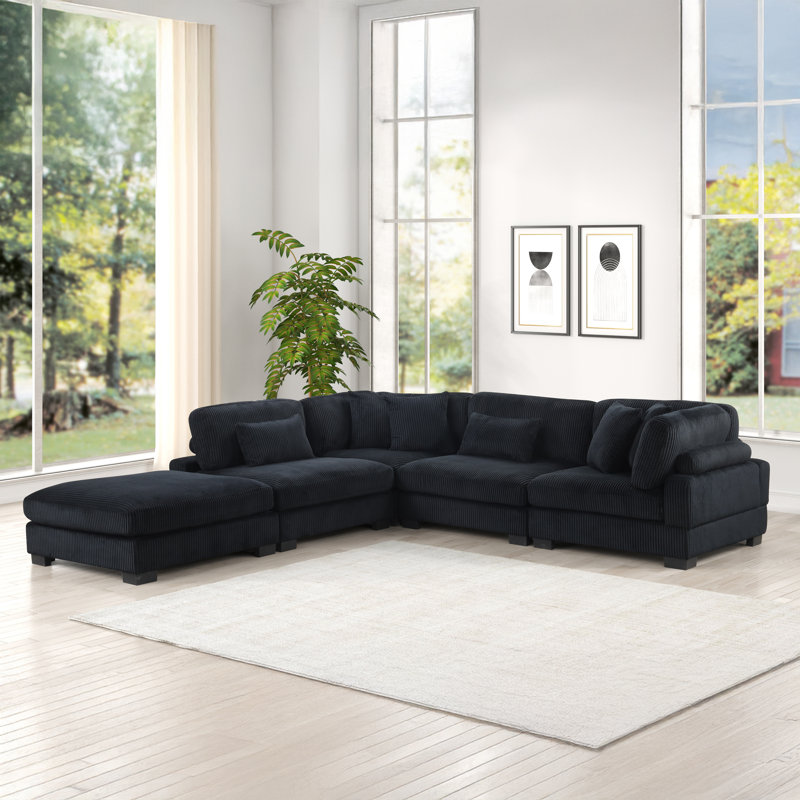 Minsky Modular Living - Collection de canapés modulaires en L, Velours côtelé noir