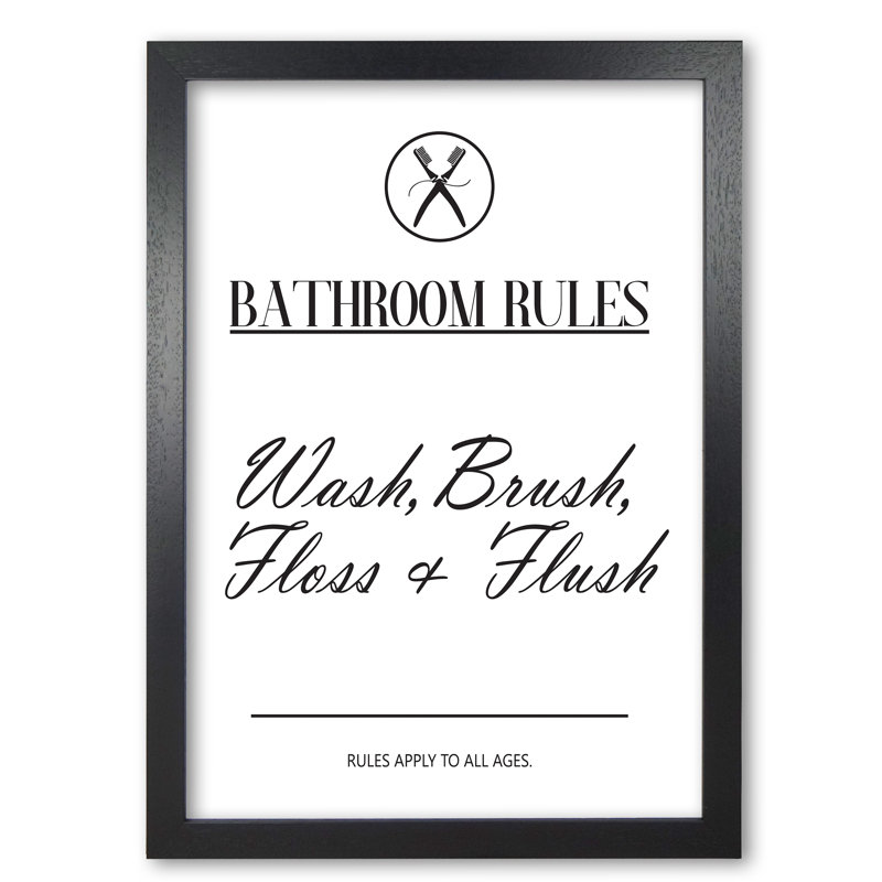 Bathroom Rules - Print, 85 cm H x 60 cm W x 5 cm D, Black Grain Frame