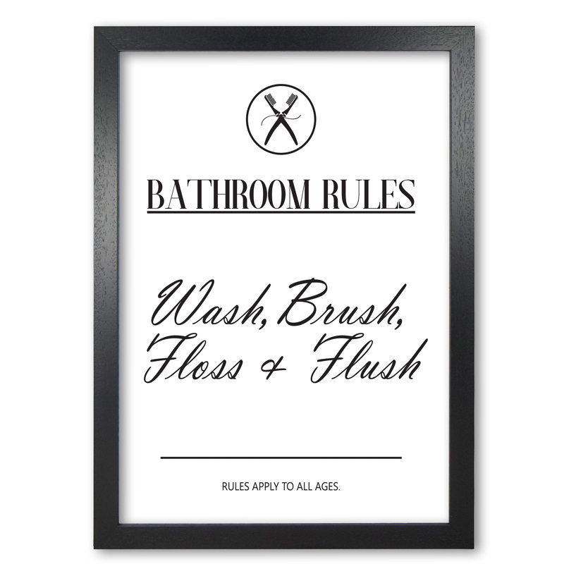 Bathroom Rules - Print, Black Grain Frame, 42 cm H x 30 cm W x 5 cm D