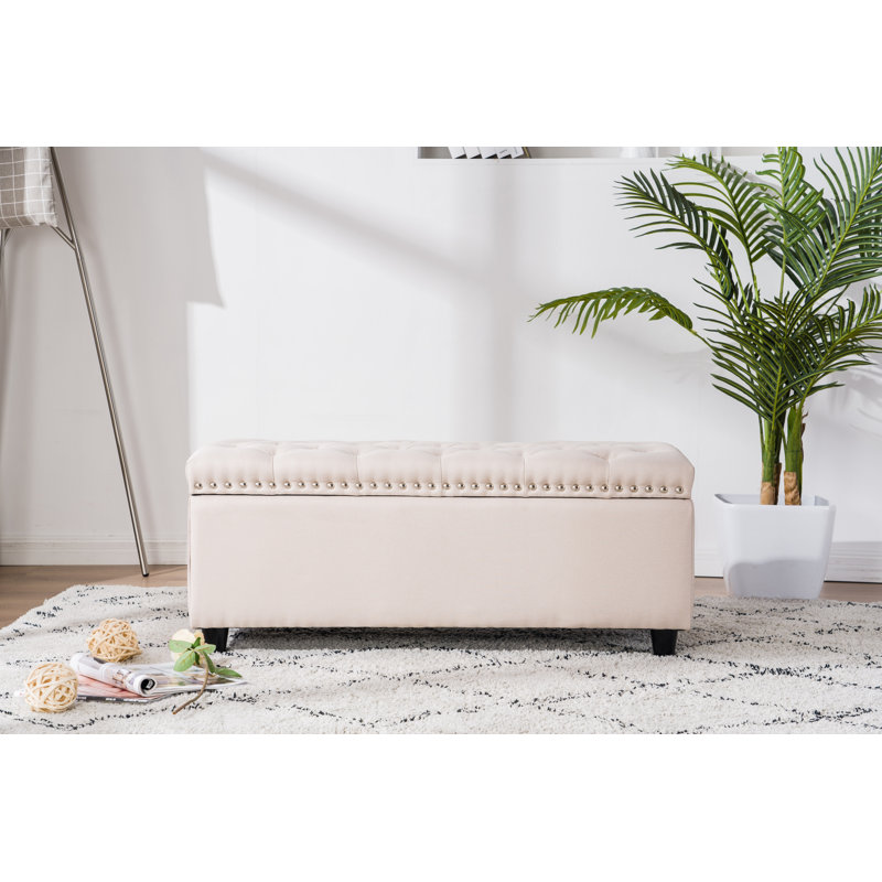 Banc de rangement à couvercle rabattable Ruthie, Crème
