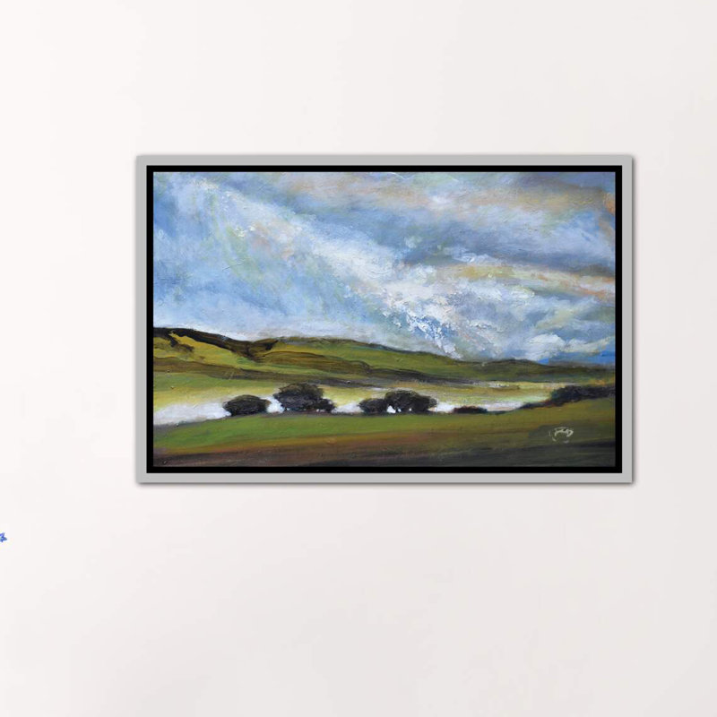 « light on green hills » par la-touche decker, reproduction d’art, H 18 po x l 26 po x P 1,5 po, Toile avec cadre argenté