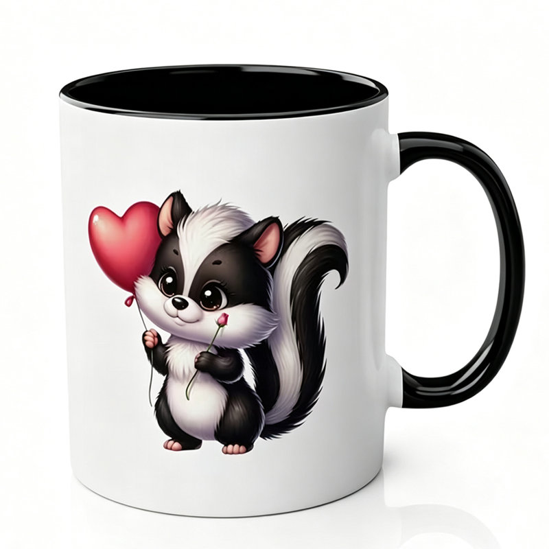Ceramic Coffee Mug with Cute Skunk Design, Reusable, Safe Grip, Ideal for Christmas.