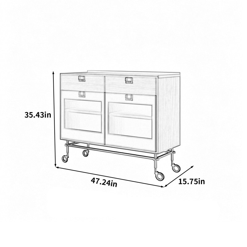 Armoire de rangement mobile en acier inoxydable, Argent, H 35,43 po x l 47,24 po x P 15,75 po