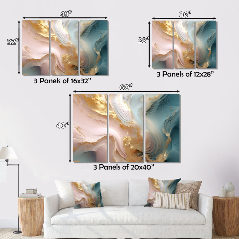 Ensemble de salon Delicate Wave Symphony liquide or rose bleu II - formes abstraites, H 28 po x l 36 po x P 1 po