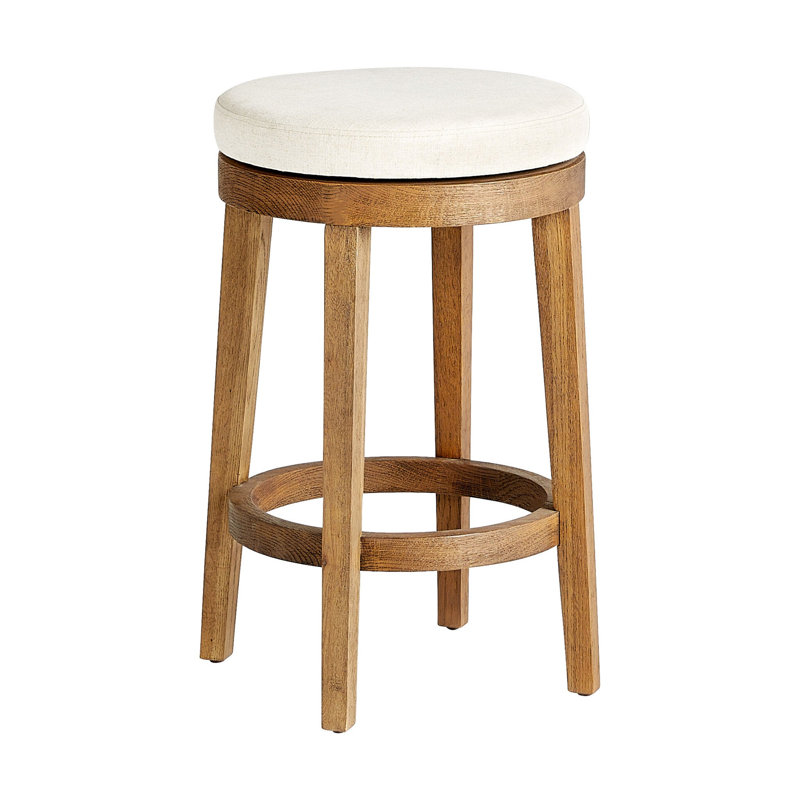 Archon Swivel Upholstered Linen Blend Counter Stool with Solid Wood Frame