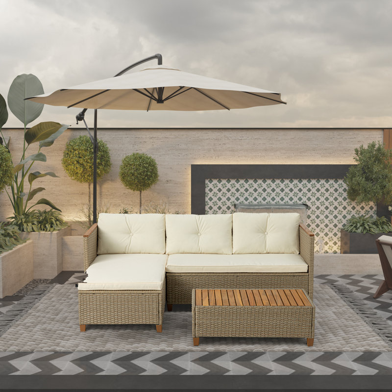 Patio Sofa Set with Coffee Table, Beige