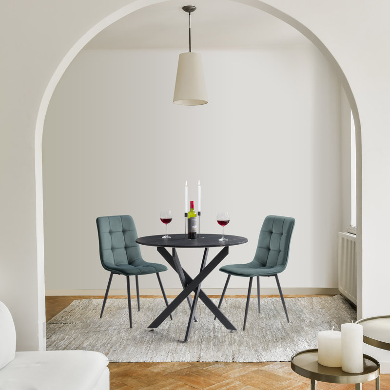 Chaise d'appoint en velours capitonné Steller, Bleu marine