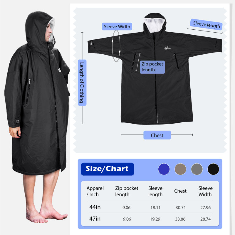 Parka de bain Catalonia, blouson imperméable, robe poncho chaude, manteau d'hiver, Noir, L