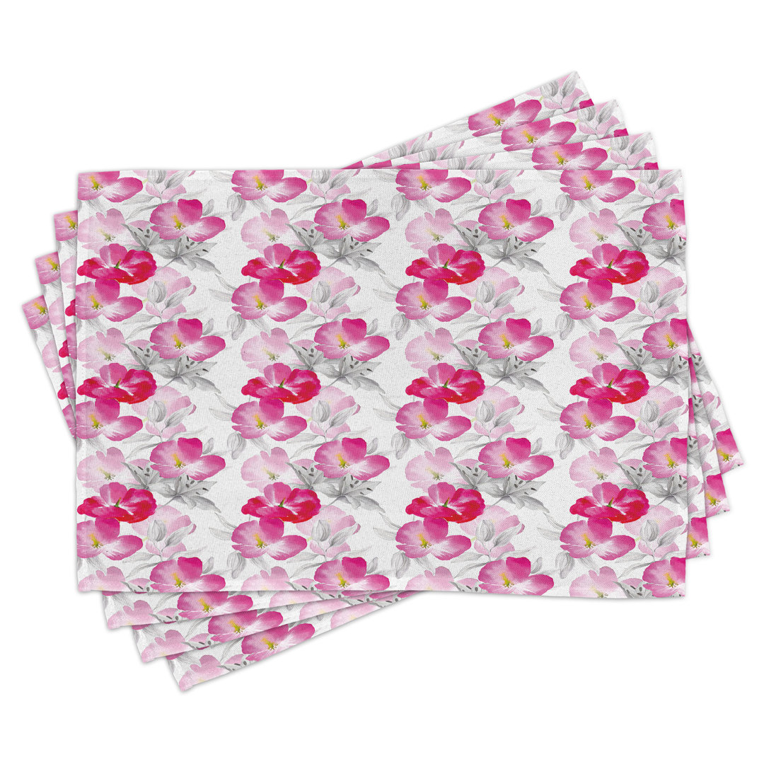 Platzdeckchen 4er Set, Aquarell Mohnblume Romantik, Magenta Rosa Grau