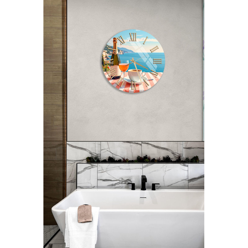 Horloge murale en verre trempé Sea View, horloge murale de cuisine, horloge à vin champagne, horloge ronde en verre, horloge décorative moderne