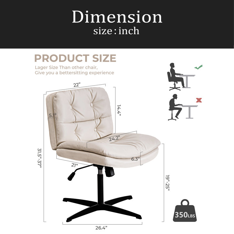 Large Size Armless Home Office Desk Chair Vanity Chai, No