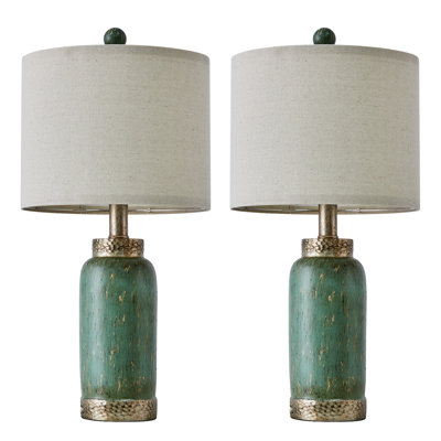 20"retro Green Resin Table Lamp Set Suitable For Living Room,bedroom,bedside Table Office