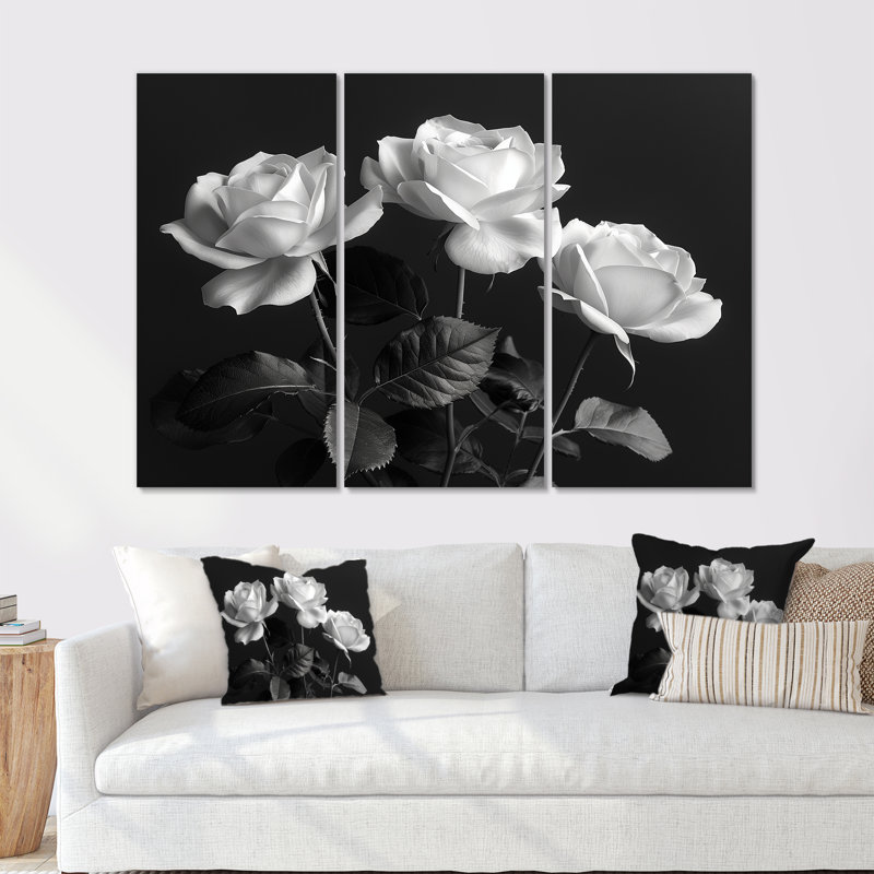 Ensemble de roses Monochromes Bloom III - Roses, H 28 po x l 36 po x P 1 po, Métal métal