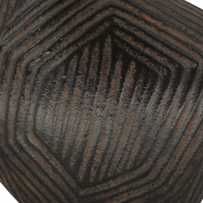 Vase Acacia Wood and Metal Geometric Carved Design with Modern Sculptural Silhouette and Textured Angular Surface for Contemporary Decorative Accents