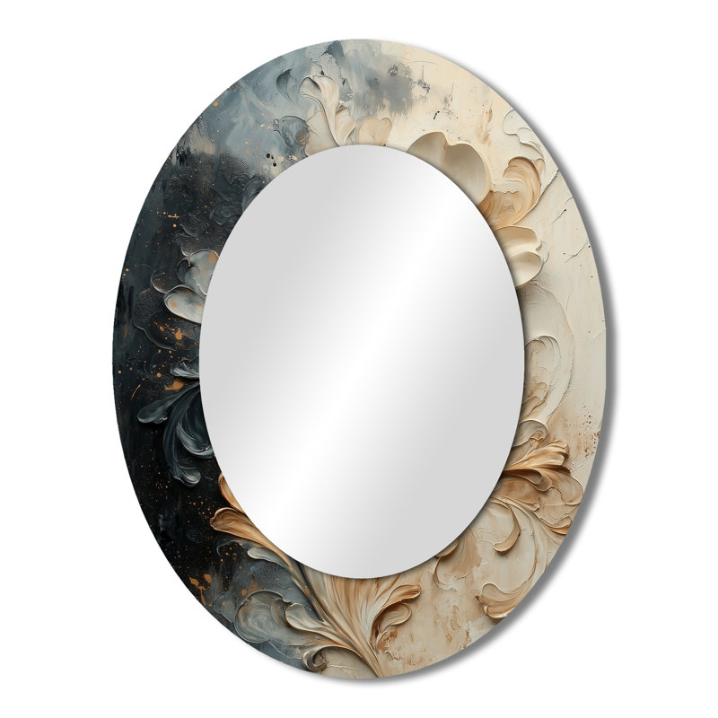 Abstrait floral blanc majestueux abstrait - miroir mural ovale blanc, 43 po x 33 po