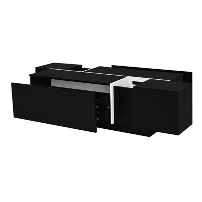 High-Gloss Finish 47.2''-72.7'' Multi-Functional Extendable Coffee Table For Living Room, 2 Hidden Storage And Drawers, Construction Table, With Finish, Spaces Ideal Build