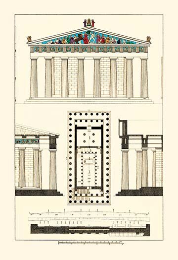 The Parthenon At Athens, Polychrome On Paper by J. Buhlmann Print