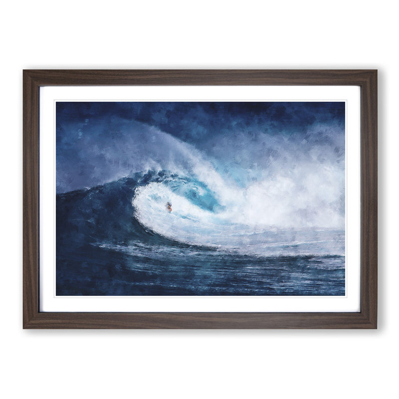 Surfing The Wave - Single Picture Frame Painting on MDF, 24cm H x 33cm W x 2cm D, Walnut
