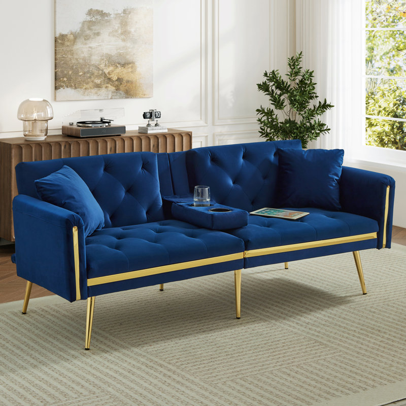 2 Seater Velvet Loveseat, Blue
