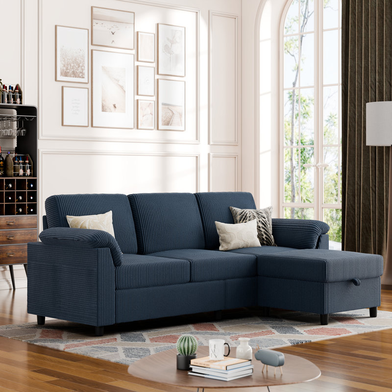 79'' Upholstered Sofa With Ottoman, Blue