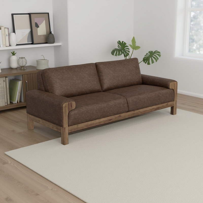 Caisy Sofa, Foam Cushions, Solid Wood, 38"H x 69.25"W x 39.5"D, Ivory Polyester Blend