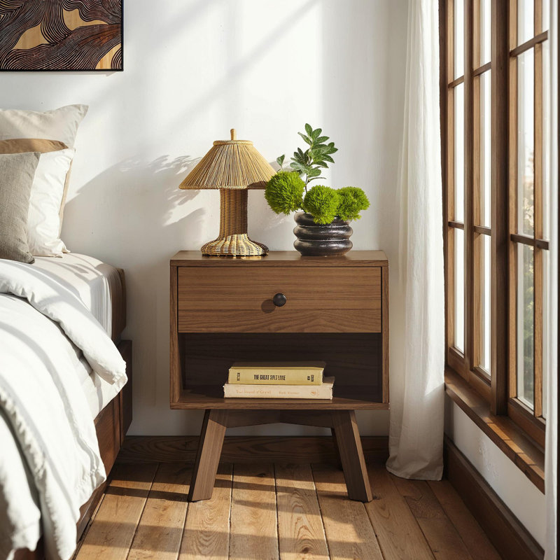 Pattmon 1-Drawer Nightstand with Storage Cubby, Mocha