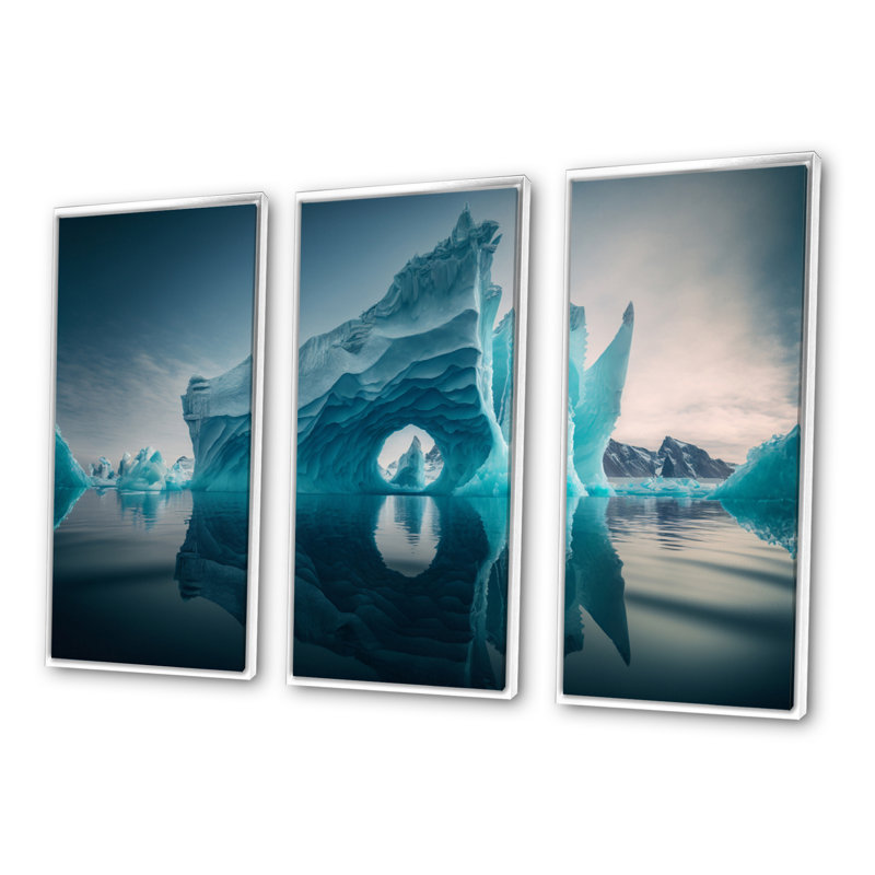 Iceberg II de North Atlantic bleu et blanc II - impression sur toile 3 pièces, H 32 po x l 48 po x P 1 po
