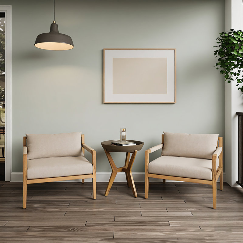 Ensemble de 2 chaises longues en corde d'acacia et beige avec table d'appoint en béton et acacia - gris clair, chaise