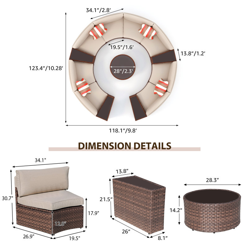Ensemble de conversation 13 pièces Varina, Structure brune / coussin beige