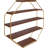 Floating Wood Wall Shelves With Gold Metal Frame, Octagon Design For Decorative Storage And Display
