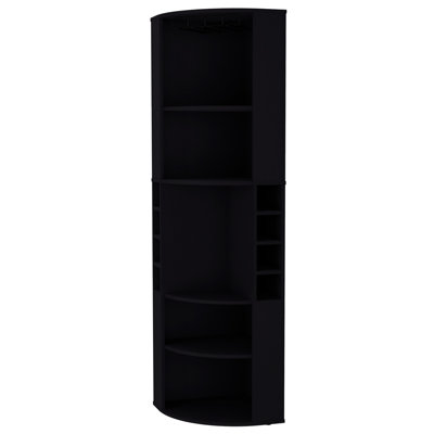 Large Shelves Black Corner Bar Cabinet - 5 Shelf Design, Stores Wine & Glassware, Wood, Enhances Decor 5-Shelf Ample Storage For Liquors, Wood Constru by Latitude Run
