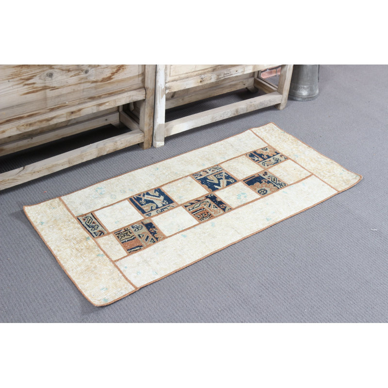 Tapis turc tissé à la main en beige pour la décoration intérieure avec tapis d'entrée rustique de style bohémien pour petits espaces