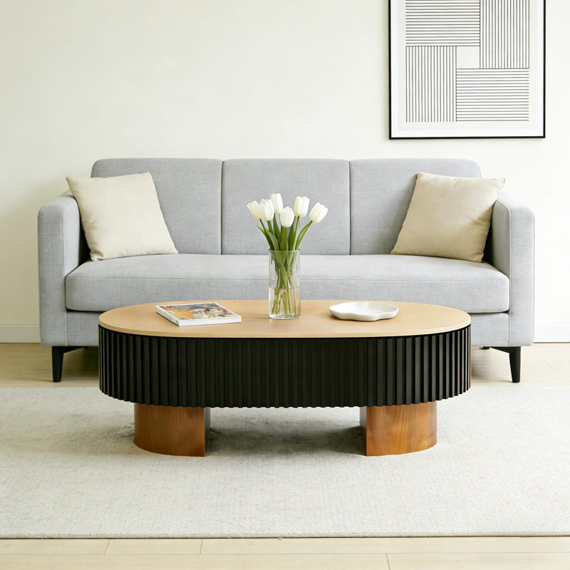 43.7 Elliptical living room coffee table with hidden storage and removable tabletop, Brown Tabletop