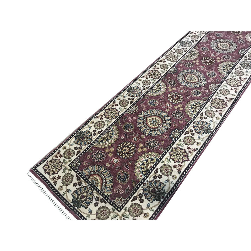 Tapis rouge, vert et gris noué à la main de haute qualité