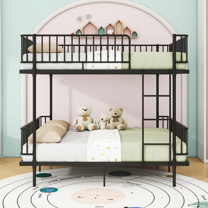 Bunk Bed with Ladders and Guardrails, Full Over Full, Black
