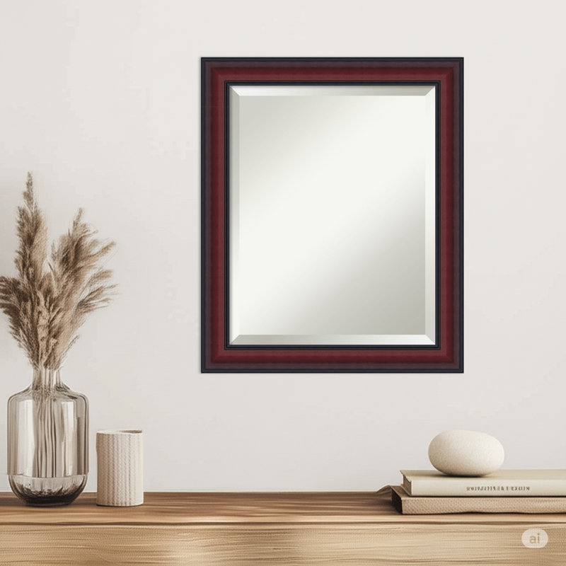 Dalat Beveled Framed Wall Mirror, 23.75" x 19.75", Cherry