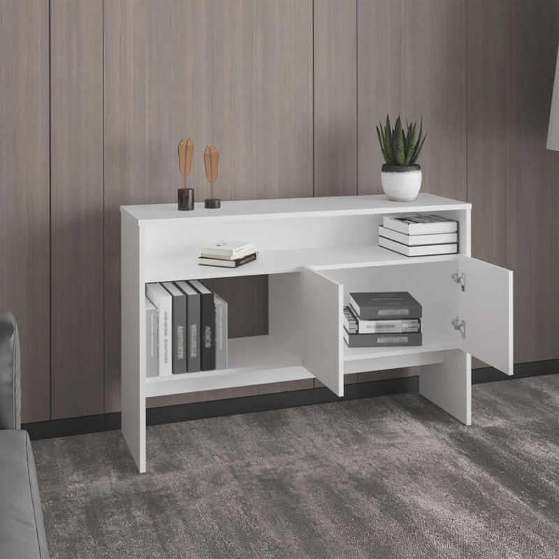 Console Table with Double-Door Cabinet, White