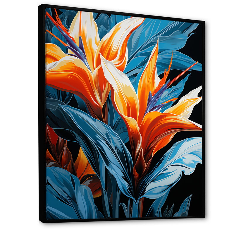 Oiseaux de paradis fleurs tropicales III - Oiseaux de paradis, art mural, Cadre flottant noir, H 40 po x l 30 po x P 1,5 po