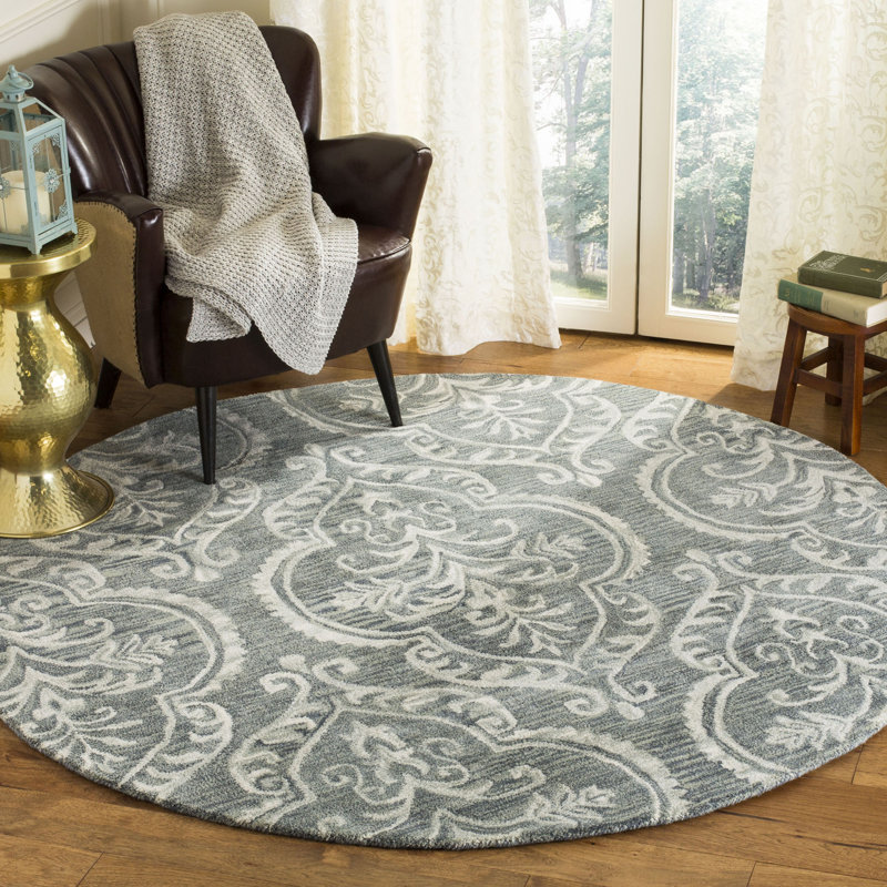 Tapis bleu / sauge en laine Ferrera, Rond 6 pi