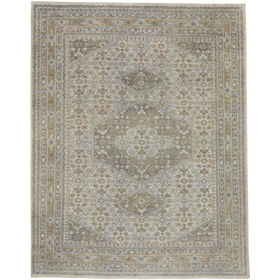 Cannae Hand Knotted Wool Oriental Area Rug in Ivory